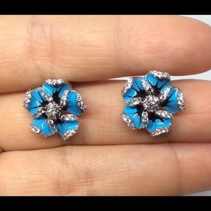 Silver Filled &White Sapphire Flower Stud Earrings